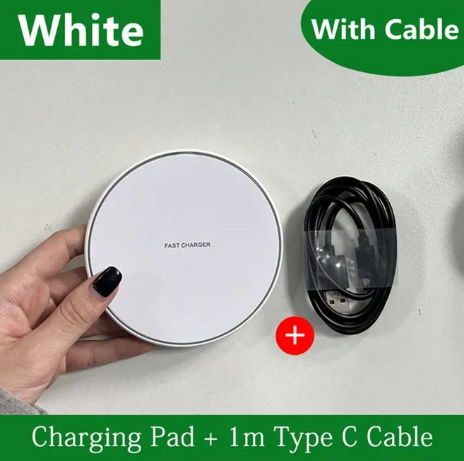 30W 무선 충전기 패드 스탠드 데스크 휴대 전화 15 14 13 12 11X8 고속 충전 스테이션, White with Cable
