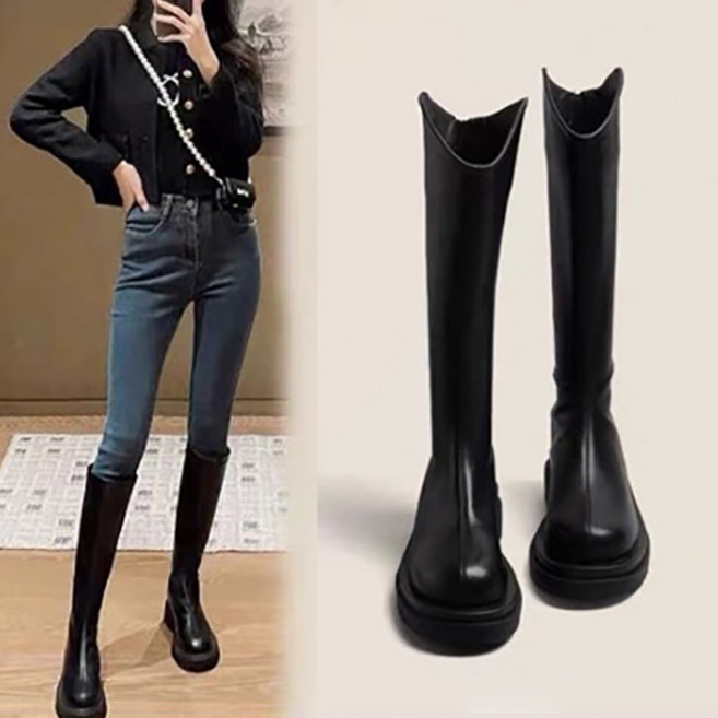 히또리 [쿠팡특가] 지퍼타입 워커굽 데일리 롱부츠