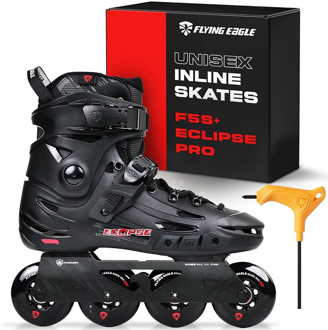플라잉 이글 FS5+ 이클립스 프로 인라인 스케이트 - 야외 어반 롤러 성인 프리스케이팅 슬라롬 스케이트화, US: 10.5 / EU: 44, Black, 1개
