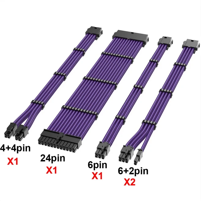 18AWG 프로 파워 서플라이 슬리브 케이블 연장선 30CM 케이블 콤 포함 연장 파워 서플라이 케이블 24핀 8핀, 03 Purple