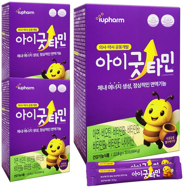 아이유팜 아이굿타민 30포X3박스 어린이 비타민 아연 비오틴 영양제, 3개, 30회분