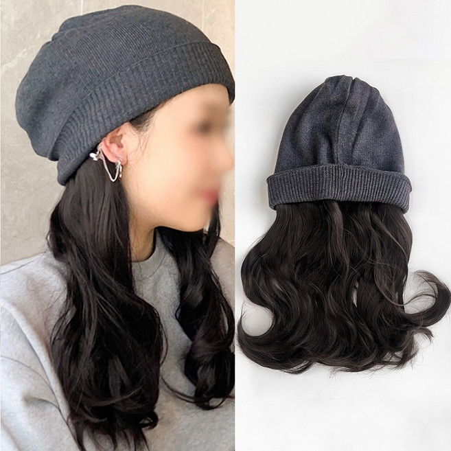 일호장신구 퀸즈 우먼 비니 헤어 위그 가발모자 항암가발 자연스러운 간편한 패션가발 스타일, 1개, 그레이 웜블랙헤어
