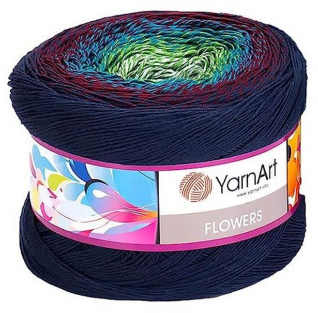 YarnArt 면 아크릴 실 꽃 55% 면 45% 아크릴 250gr 1000m 멀티컬러 레인보우 스포츠 실 (314), 266, 1개