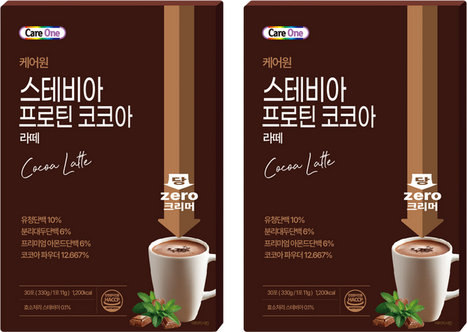 케어원 스테비아 프로틴 코코아 라떼 스틱, 11g, 2개, 30개입