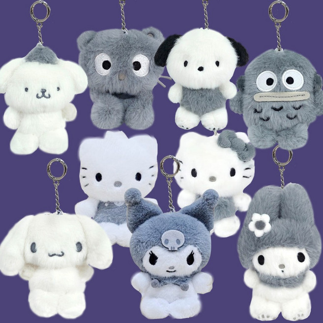 산리오 모노톤 인형 키링 13cm 헬로키티 초코캣 한교동 시나모롤 폼폼푸린 마이멜로디 포차코 쿠로미 디어다니엘 애착 가방고리