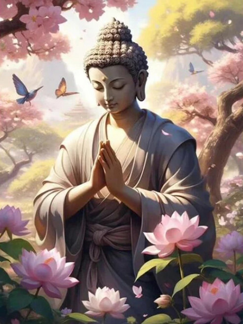 연꽃 부처님의 빛과 평화 3D 보석십자수 캔버스형 액자 DIY 세트 행복과 사랑을 기원하다 창의력 향상 집중력 훈련 스트레스 해소 예술 수공예 행복과 평화를 주는 인테리어 장식, YCC158-4, 30*40cm (액자 없음), 1개