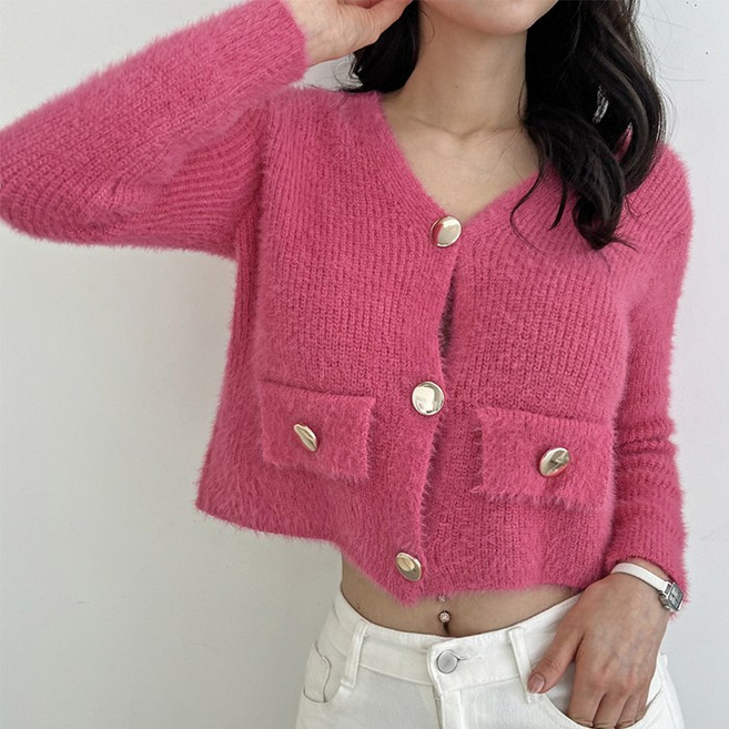 핀디걸 여성 앙고라 니트 크롭 가디건 A-26