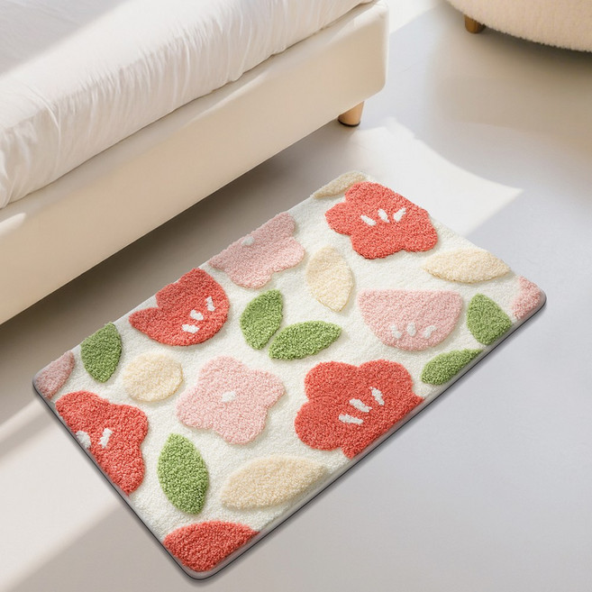 모먼트비 부드러운 도톰 극세사 욕실 화장실 현관 미끄럼방지 논슬립 프리미엄 발매트 60 X 40 CM, 플라워