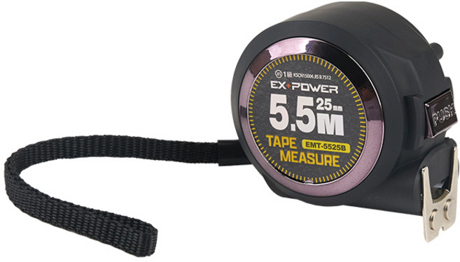 이엑스파워 오토락 줄자 고무그립 측정 수공구 EMT-5525B, 1개