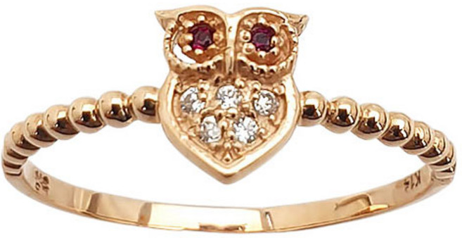 [현골드앤실버] 18k 루비 부엉이 데일리 부 행운 반지