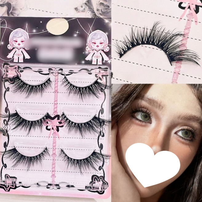 MorningSea 일체형 갸루 속눈썹 태국 메이크업 가벼운 유럽 미국 혼혈 전체속눈썹 3쌍 세트, 1개, 블랙