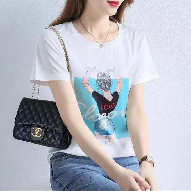 여름 새로운 패션 화이트 실크 반팔 티셔츠 느슨한 뽕나무 실크 탑 셔츠 반소매