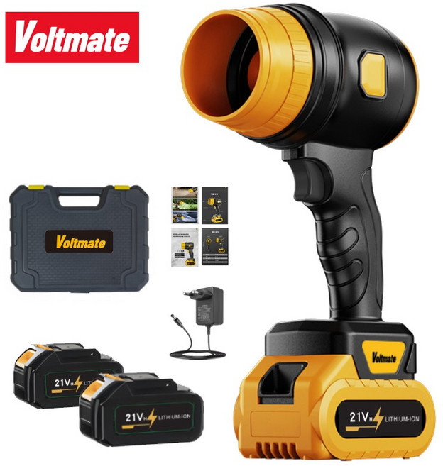 [국내발송] VoltMate 한국현지브랜드 충전식 무선 미니 터보 송풍기 초강력 풍압 터보팬 다목적 아웃도어 송풍기 낙엽청소기 청소기 제설기 21V 4000mAh 듀얼 배터리 세트, 1세트