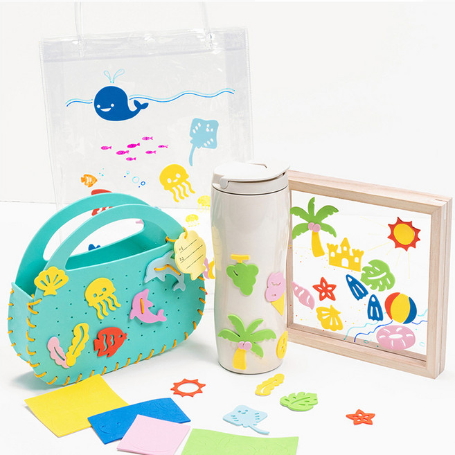 바오바론 EVA 여름 꾸미기 스티커 어린이 학교 만들기 재료 스티커놀이, 1개, (여름휴가)