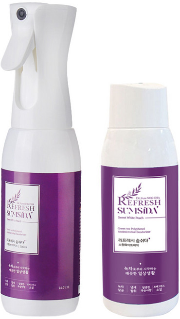리프레시 숨쉬다 녹차수 공기 실내 섬유 냄새 제거 강력 탈취제 방향제, 스윗화이트피치(보라), 1세트, 1000ml
