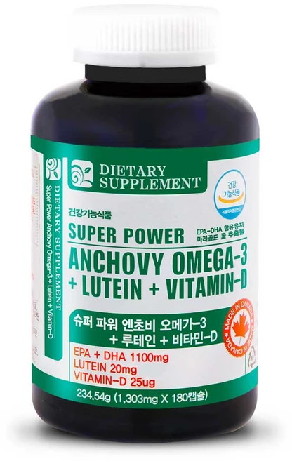 내츄럴365 슈퍼파워 엔초비 오메가3 + 루테인 + 비타민D, 180정, 1개 - 쿠팡