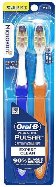 구강-B 펄사 전문가 클린 배터리 칫솔 미디엄 칫솔 팩 2개 포장은 다를 수 구강, Colors May Vary, 2 Count (Pack of 1), 1개 - 쿠팡