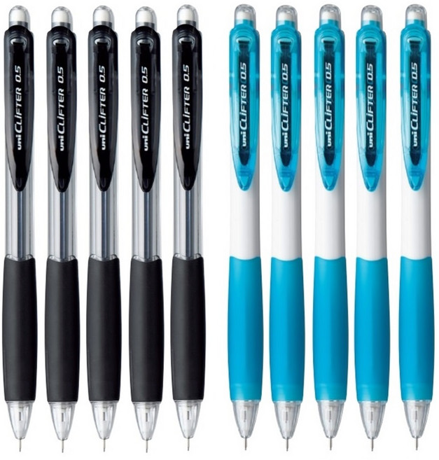 유니 클리프터 M5-118 0.5mm 샤프 10개 CLIFTER 클립샤프, M5-118 블랙(24)+화이트라이트블루(W8)