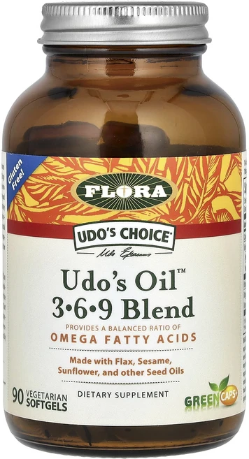 Flora Udo's Choice Udo's 오일 3-6-9 혼합물 베지 소프트젤 90정, 1개 - 쿠팡