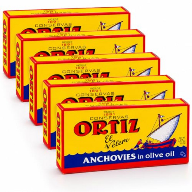 오르티즈 엑스트라 버진 올리브 오일 멸치 단단하고 버터 같 Ortiz Anchovies in Extra Virgin Olive Oil Firm Buttery Fillets wi, 47.63g, 5개