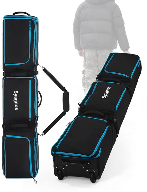 바퀴가 달린 10mm 패딩 스노보드 가방 최대 190cm까지 비행할 수 있는 신축성 스키 부츠 헬멧 액세서리를 위한 6개의 포켓이 롤링 백팩 900D 방수 옥스포드