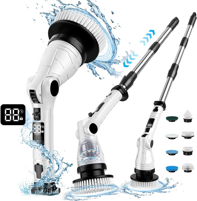 Bamifun 무선 전동 욕실 청소기 주방 화장실 다용도 청소기 IPX7 방수 8in1세트, TD-8138, 화이트