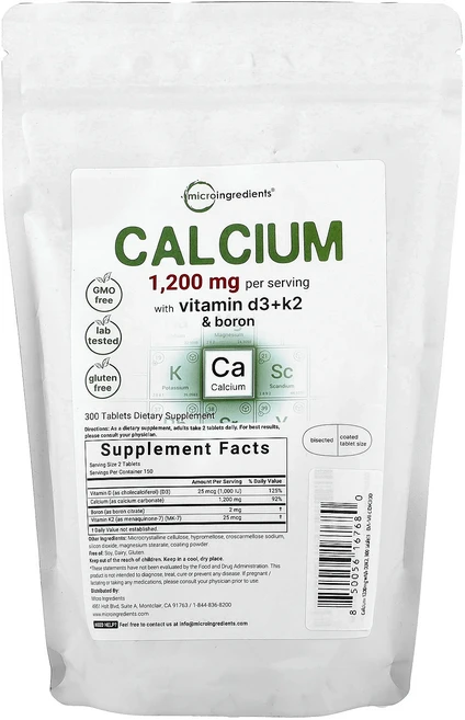 Micro Ingredients 비타민D3 + K2 및 붕소 함유 칼슘 300정, MicroIngredients비타민D3K2및붕소함유칼슘, 1개 - 쿠팡