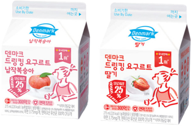 덴마크 드링킹 275mL 10팩(납작복숭아5＋딸기5)/냉장무배