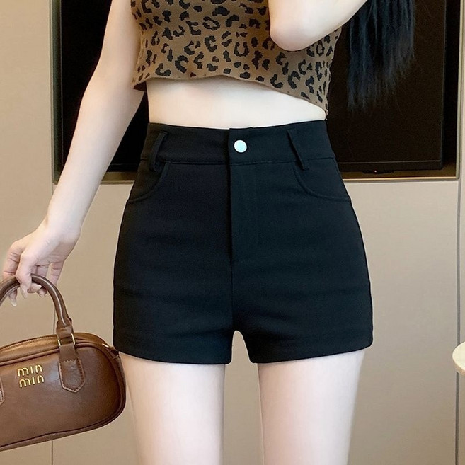 SAHINER 여성 A라인 하이웨스트 핫팬츠 슬림 스판 반바지 LW943