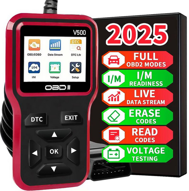 최신 Obd2 스캐너 진단 도구 데이터 흐름 준비 전압 테스트 지우기 기능을 갖춘 완벽한 엔진 코드 리더 Obd 전원 공급, 검정색