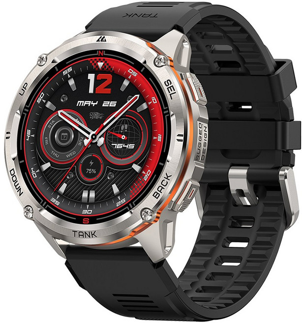 KOSPET TANK T3 Ultra 2 GPS 스마트 워치 남성용 나침반 고도계 기압계 60일 배터리 5ATM IP69K 방수 AMOLED BT 통화, Silver, 3.632cm, GPS + 블루투스