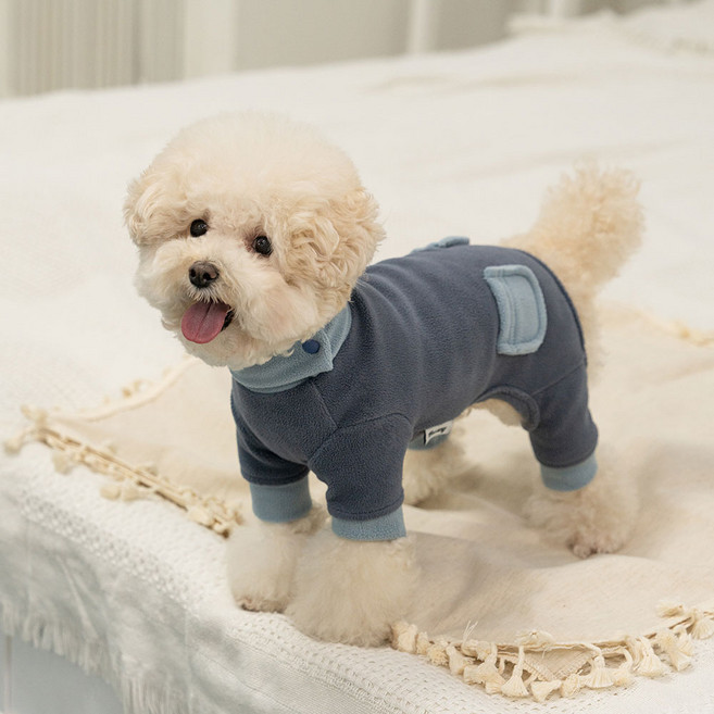 베일리 강아지 후리스 올인원 플리스 실내복 기모 강아지옷 넥워머, 네이비, 1개
