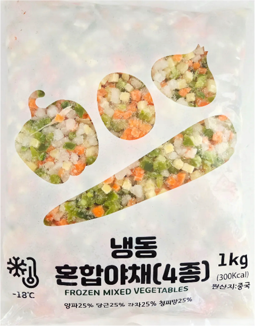 냉동 혼합야채 4종 한식1kg 야채믹스 양파 당근 감자 청피망 볶음밥 오므라이스, 1개