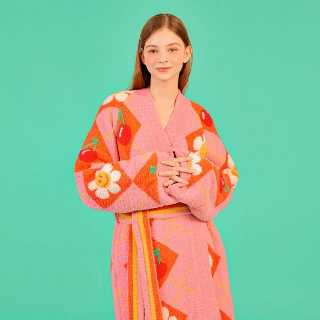 [위글위글] 수면 가운 홈웨어 라운지 로브 - Smile Cherry Argyle 290147