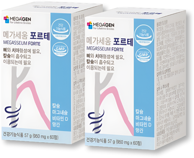메가세움 포르테 칼슘 마그네슘 멀티 비타민 D 망간 950mg, 2개, 60정