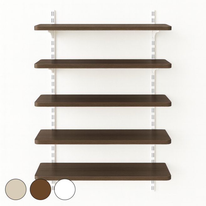 아텍스 철제 시스템 벽선반 나무선반 팬트리 베란다, 5단, 월넛