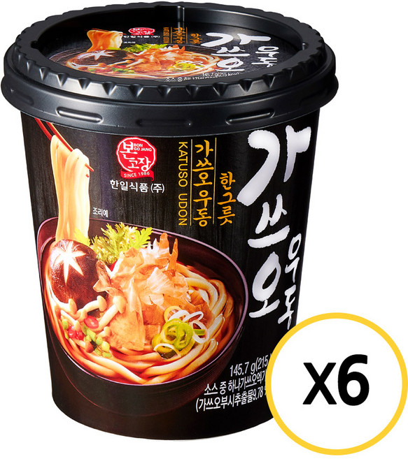 얼큰한국물 수타식면 그대로 우동의계절 본고장 가쓰오우동 장칼국수 어묵우동컵 택1, 145.7g, 6개