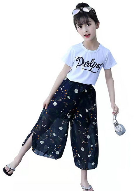 미니으니 여아 여름 면티 쉬폰 꽃바지 상하복 세트 [SW003]
