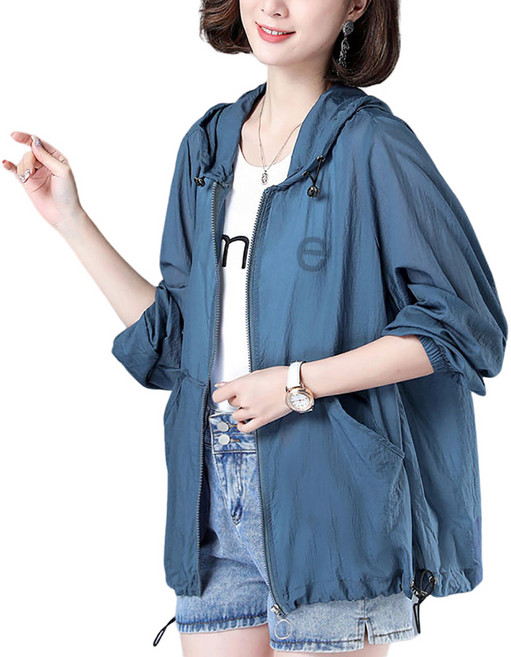 ROYALBELLE 여성 여름 빅사이즈 중년여성 40-60대 자외선 차단 바람막이 가디건 후드 점퍼 E40616 AN