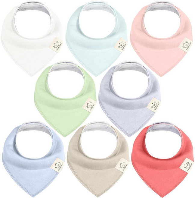 8팩 유기농 아기 반다나 침흘 턱받이 - 세련된 반다나 턱받이 흡수력이 뛰어난 반다나 침 턱받이 유아를 위한 부드러운 치발기 턱받이 유기농 면 아기 턱받이 (헌터), 원사이즈, 봄