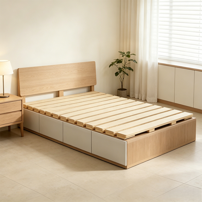 저상형 원목 침대 프레임 접이식 침대깔판 원룸용 가정용, 내추럴원목