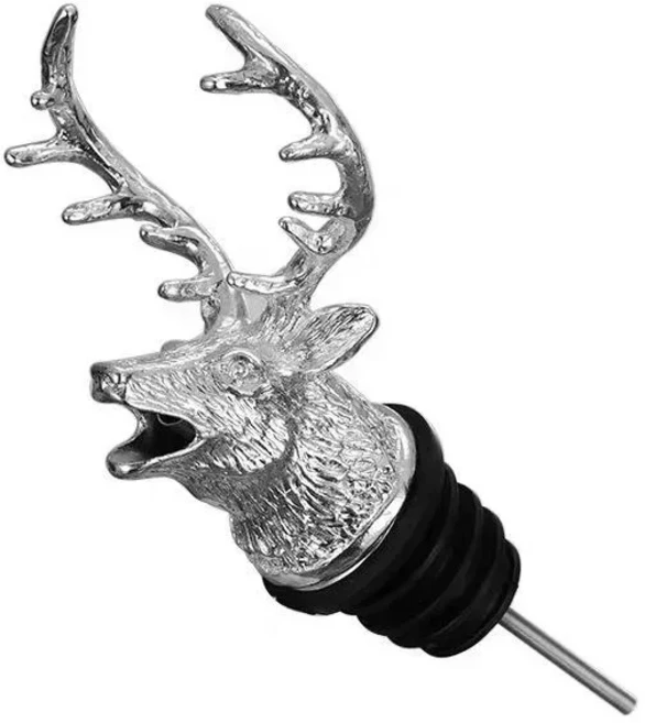 아연 합금 사슴 머리 병 노즐 Pourer 와인 디스펜서 분리형 오일 캡 주둥이 스토퍼 바 액세서리, 01 Silver