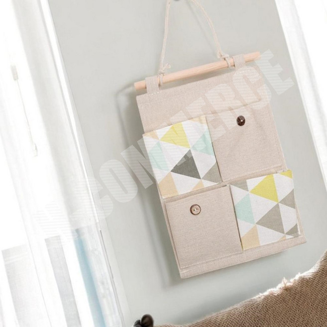 HY 린넨 벽걸이 4칸 수납 포켓