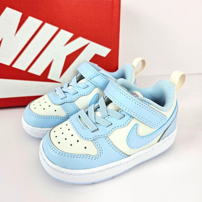 나이키 베이비 코트버로우 하늘색 퍼플 유광 스우시 찍찍이 운동화