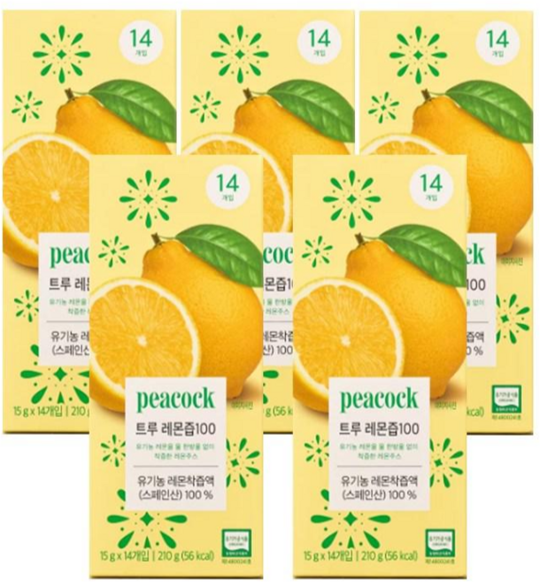 피코크 트루 유기농 레몬즙100, 5개, 210g