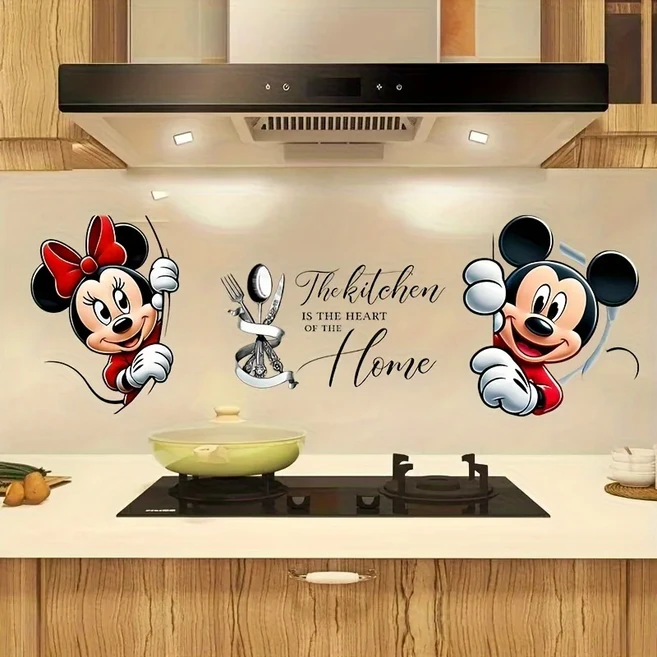 미키와 미니 마우스 주방 벽 스티커 1개 - 자가 접착 무광 만화 아트 표면 캐비닛 RV 장식 적합, 01 A