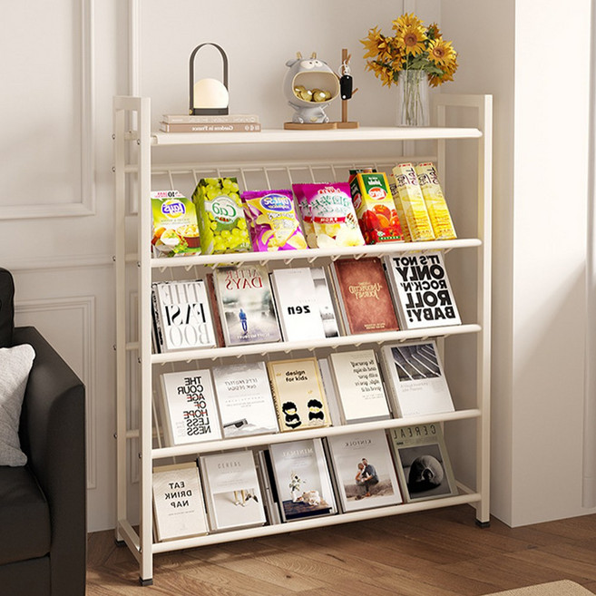 철제 책장 책꽂이 수납장 진열장 선반, 5단, 크림화이트
