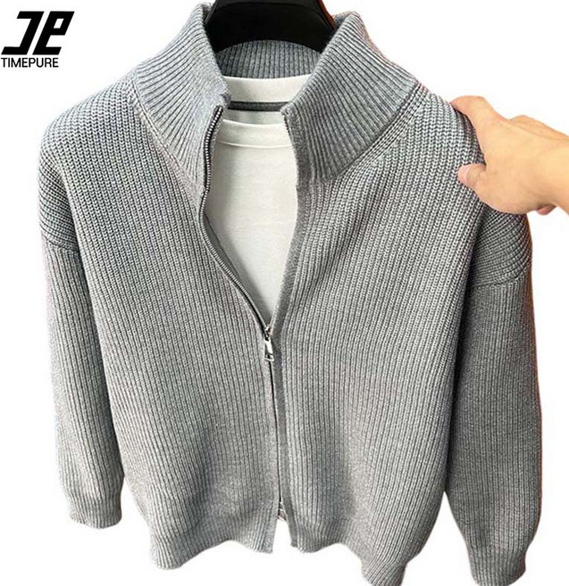 타임퓨어 남성 투웨이 가디건 집업 니트 자켓 캐주얼 데일리 도톰한 봄 가을 겨울 루즈핏 스웨터 코트