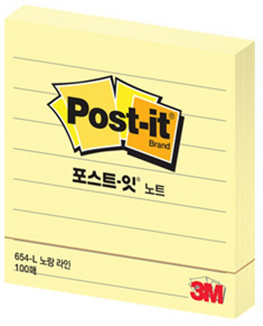 3M 포스트잇 정사각 중간형 654, 1패드 노랑 라인, 100매, 2개