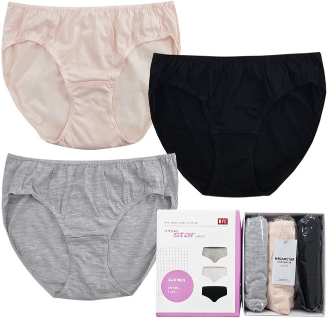 BYC 순면 주니어 여성 겸용 데일리 삼각 팬티 3매